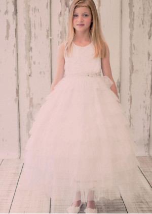 Satin Ruffled Tulle Princess Flower Girl Dress
